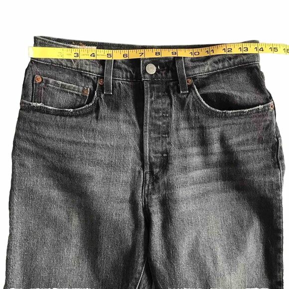 Levi's Premium 501 Womens Jeans Sz 24 Black Big E Reproduction HR Raw Cutoff - Picture 9 of 12